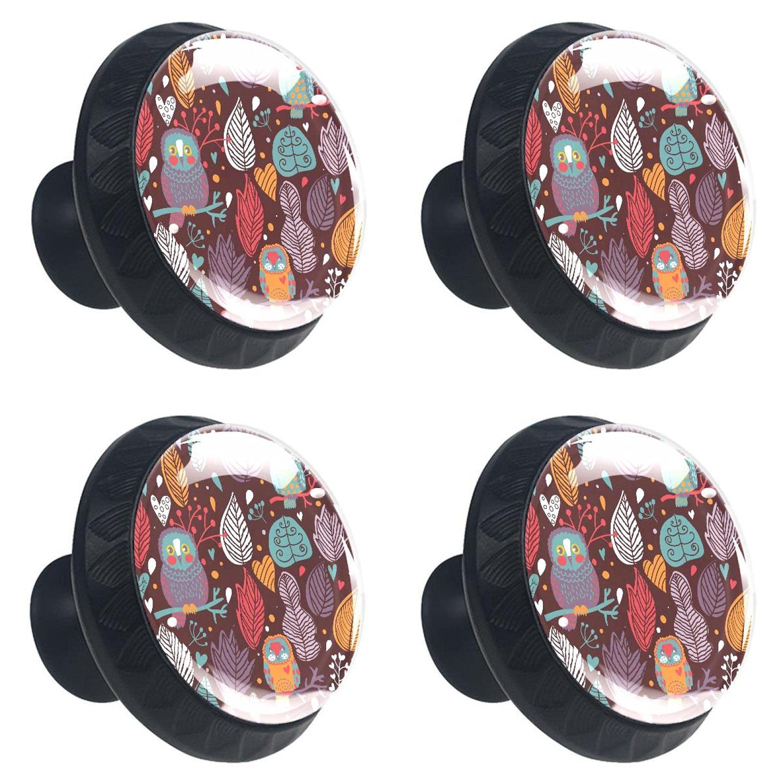 Boutons de placard chouette en verre 30mm avec vis pour meuble lot de 4