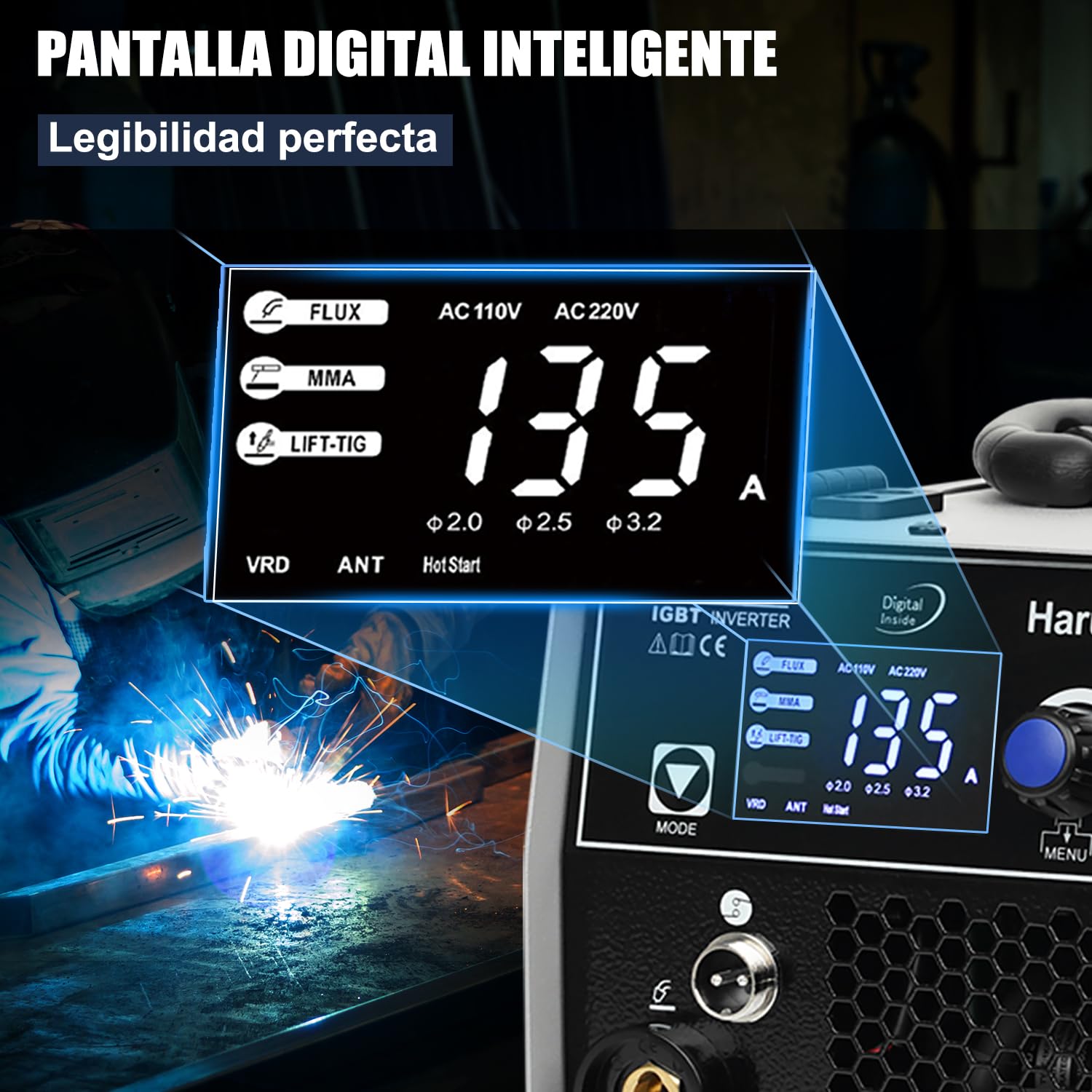 Harukiku135 Soldador de Hilo sin Gas, Máquina de Soldar 3 en 1 Multiproceso (Flux MIG/MMA/Lift TIG) con Avance Sincronizado, Inverter IGBT Compacto para Profesionales y Aficionados