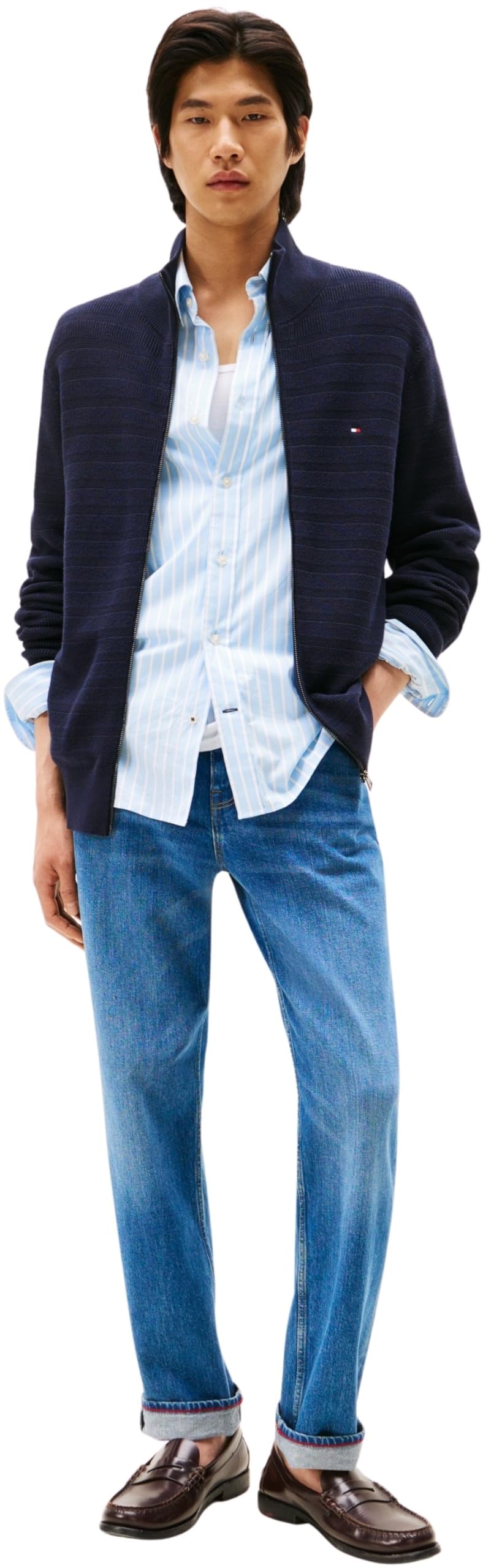 Tommy Hilfiger Stripe Structure Zip Thru Mw0mw40693 Suéter con Cremallera Hombre
