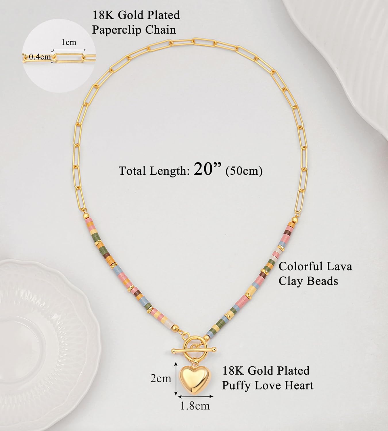Aobei Pearl 18K Gold Plated Moon Star Lion Evil Eye Love Heart Cross Pendant Necklace Medallion Paperclip Chian Choker Layering Jewery for Women - Image 4