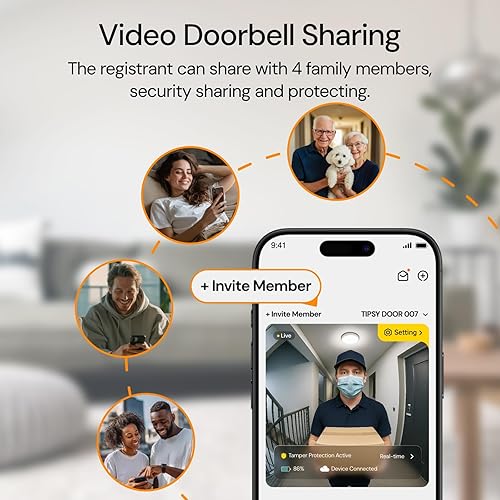 Miniatura 7 de Timbre de puerta inalámbrico con timbre, HDR Smart WiFi Video Timbre con detección de movimiento PIR e IA humana, 2.45Ghz, batería de asistencia