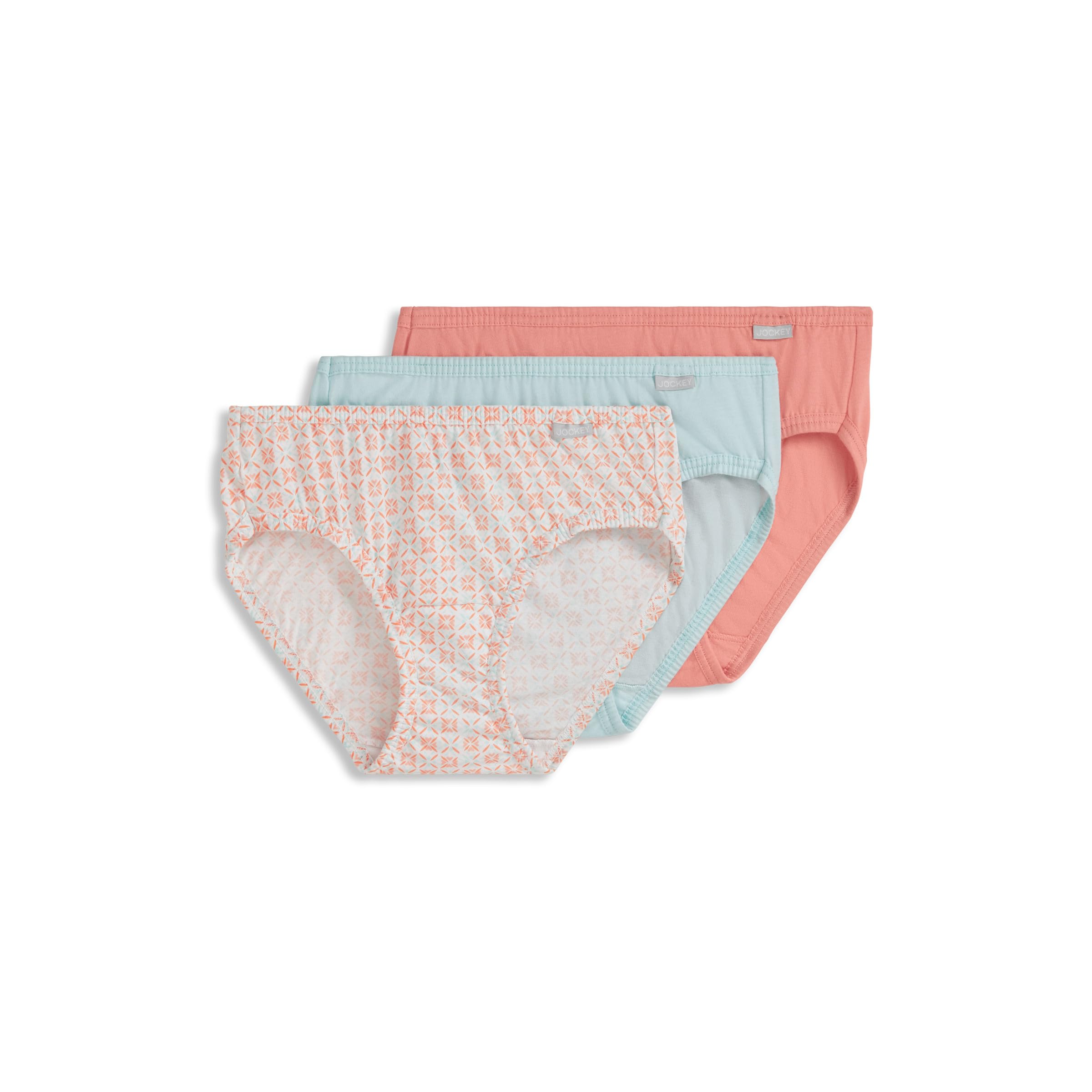 Jockey Women's Underwear Elance Bikini - 3 Pack, Paradise Peach/Peach Garden Geo/Echo Blue, 6