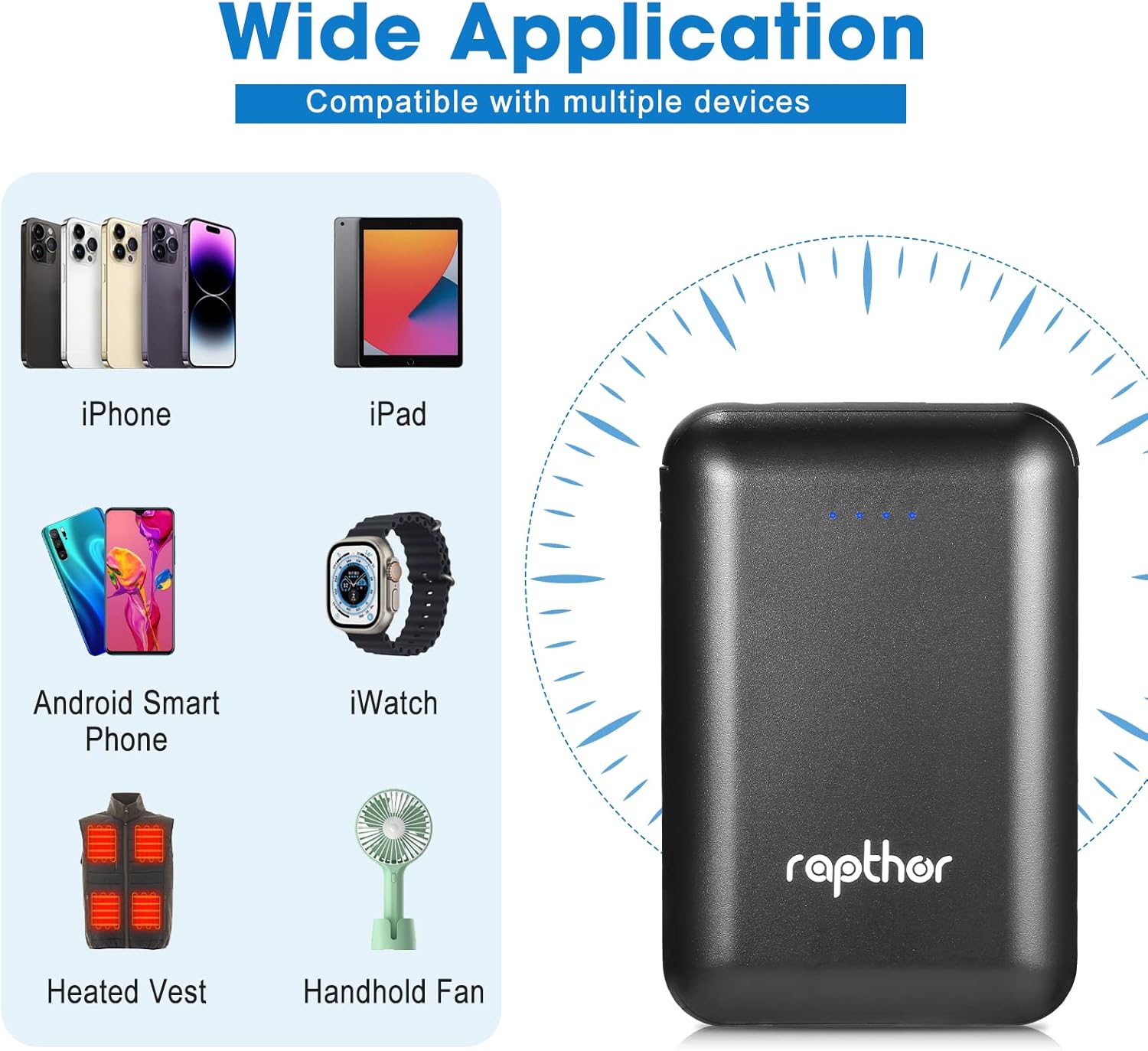 rapthor 7.4V 3A / 5V 2A Ultra Compact Battery Pack for 7.4V and USB 5V Heated Vest/Heated Jackets/Heated Hoodies (Dual Output DC 3.5mm +USB) - Image 3