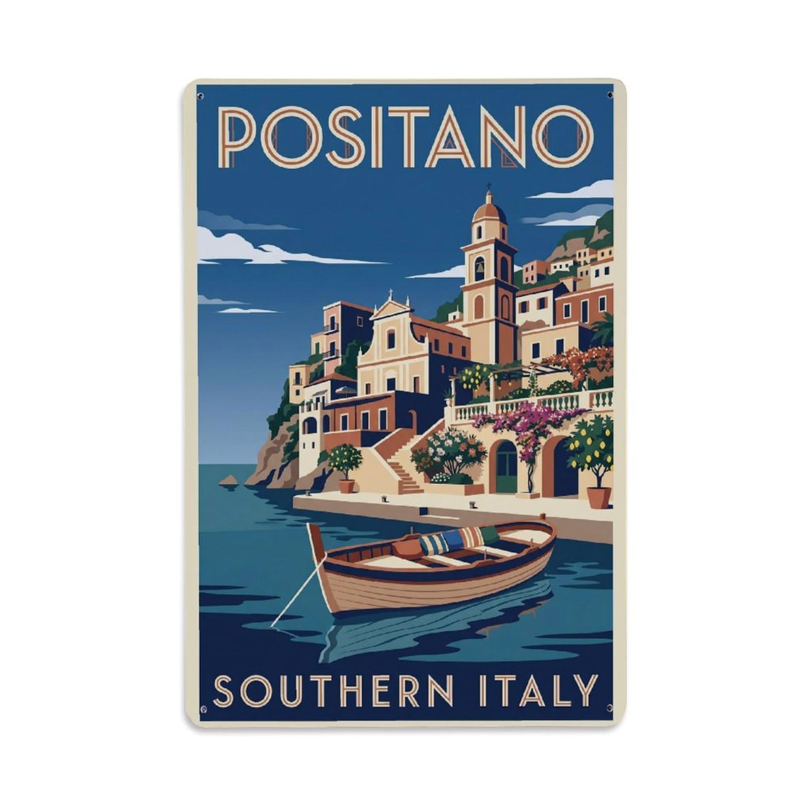 Vintage Travel Positano Italy Elegant Metal Tin Sign Plaque Wall Decor for Cafe, Club Bar, Office, Garden Metal Poster 8x12Inch