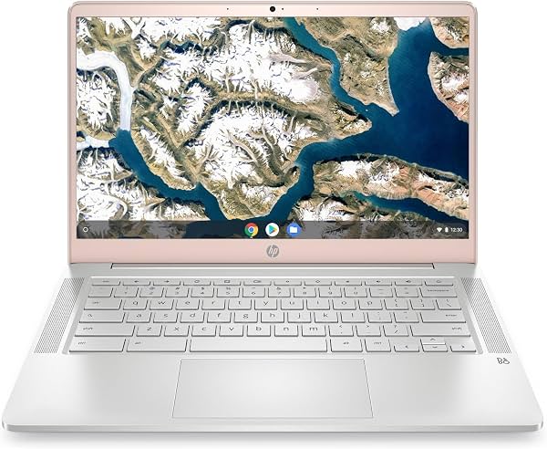 HP Chromebook 14a-na0702ds Laptop HD de 14 pulgadas, Intel Celeron N4120, 4GB RAM LPDDR4-2400 MHz, 128GB eMMC, Gráficos Intel UHD 600, Doble altavoz, Chrome OS, Notebook en Rosa Dorado Claro (Renovado)