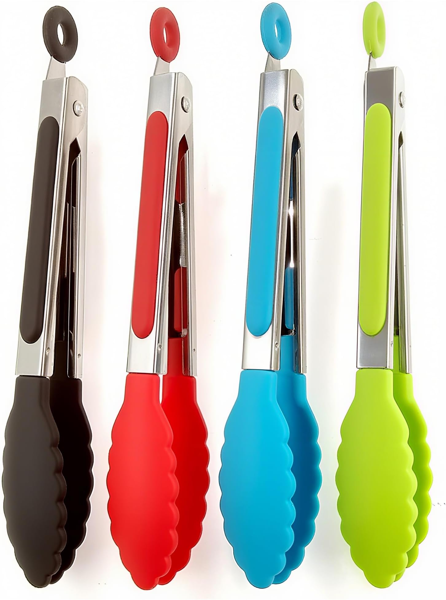ZHIYE Kitchen Tongs, Set of 4, 7” Non-Slip Stainless Steel Tongs with Locking Clip for Cooking, BBQ, Serving, Heat Resistant, Food Grade