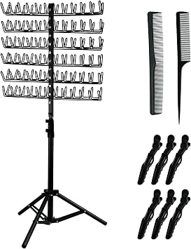 Standing Braiding Hair Rack, 2-sided 144 Pegs, Adjustable Hair Extension Holder and Divider with Combs and Hair Clips