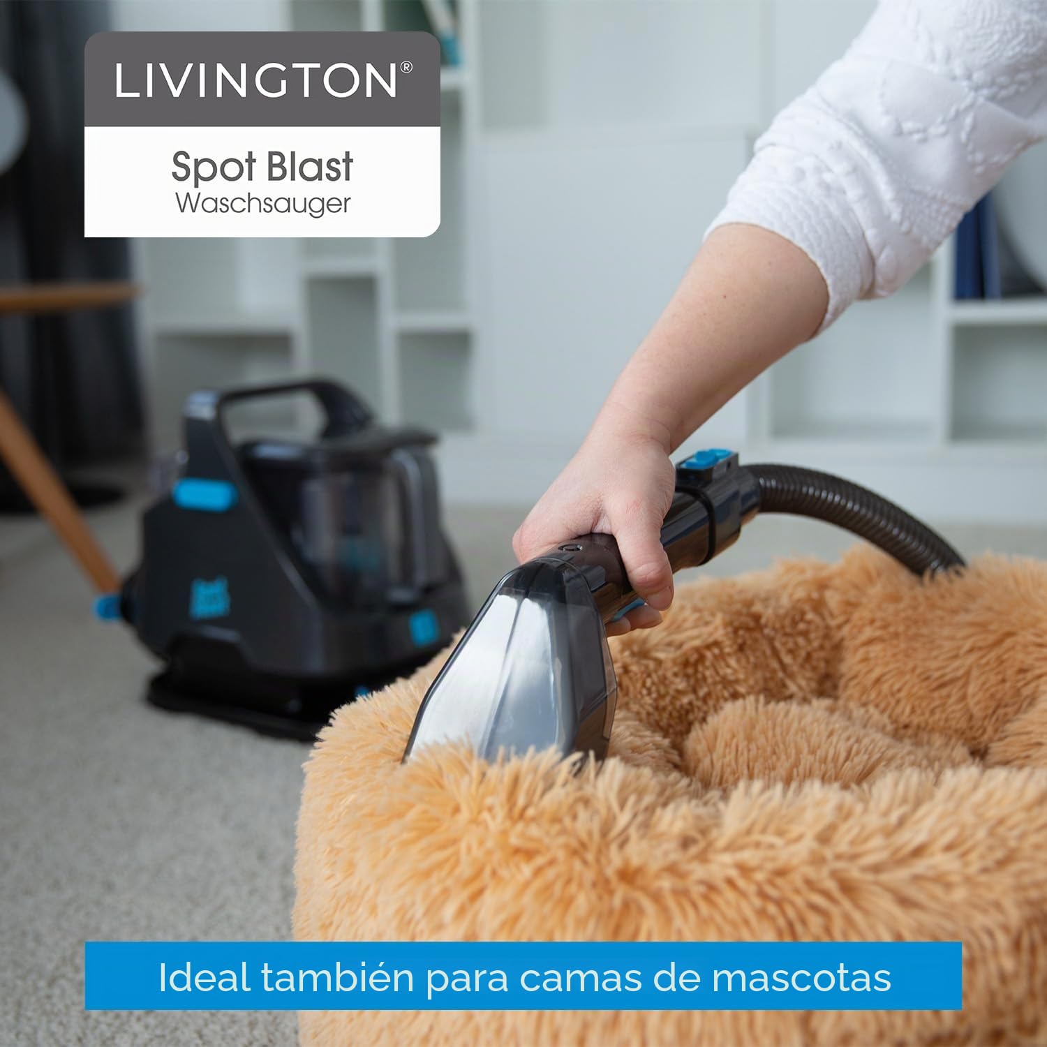 Livington SpotBlast – Aspirador de lavado – Limpiador de manchas para alfombras, sofás, tapicería y coche – Limpiador de tapicería con cepillo 3 en 1 – Limpiador de alfombras