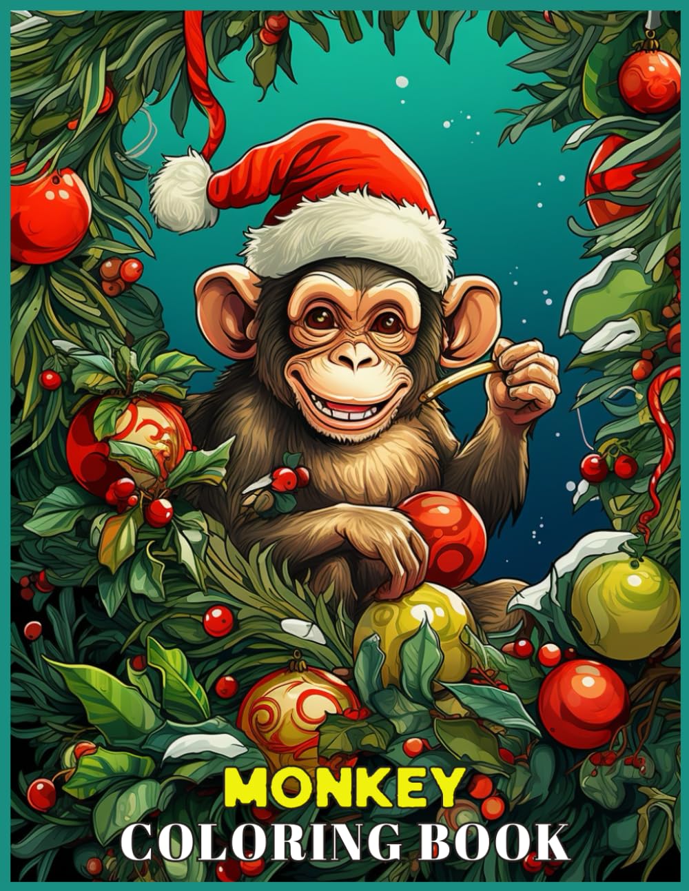 Christmas Monkey Coloring Book for Adults: Joyful Santa Hat Monkey Swings in Festive Ornamented Jungle Coloring Pages For Relaxing, Calming, Stress Relieving