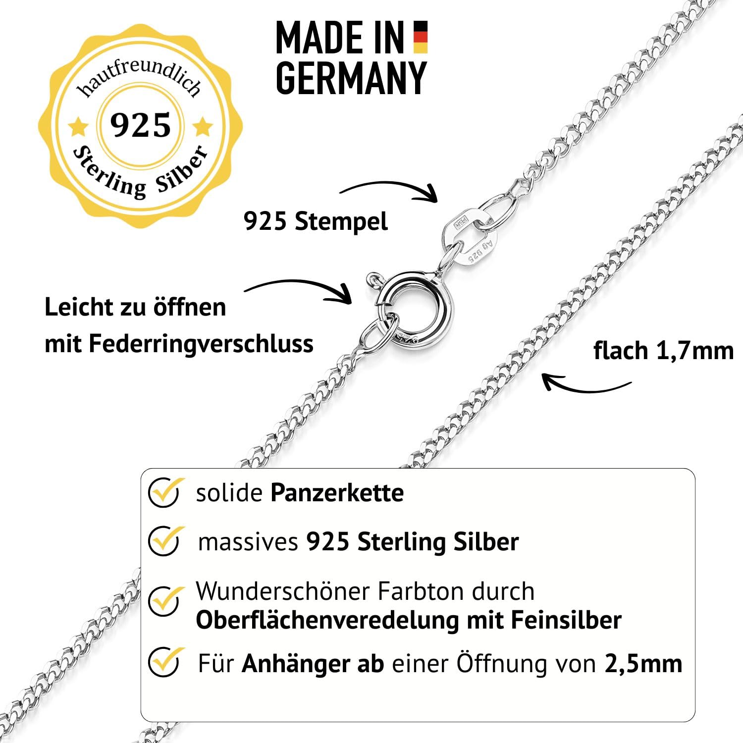 Feine Damen Panzerkette 1,7mm aus 925 Sterling Silber für Anhänger K91