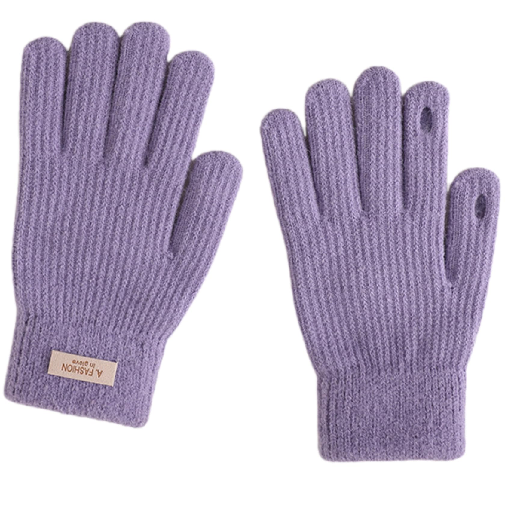 YISENJEE Women Stylish Winter Gloves Winter Women'S Warm Thickened Outdoor Touchscreen Knitted Gloves - Light Purple
