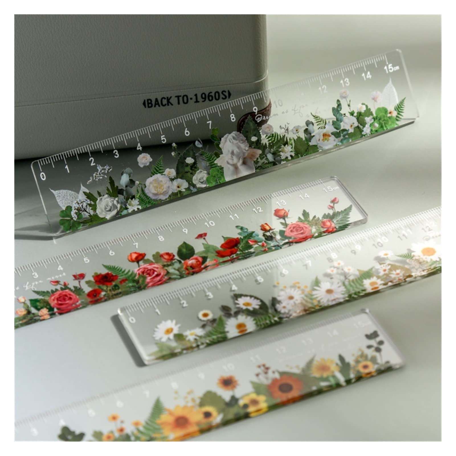 Lineal, 15cm DIY Zeichenwerkzeuge Transparent Messlineal Zeichenbedarf Niedliches Schreibwarenset(United States)