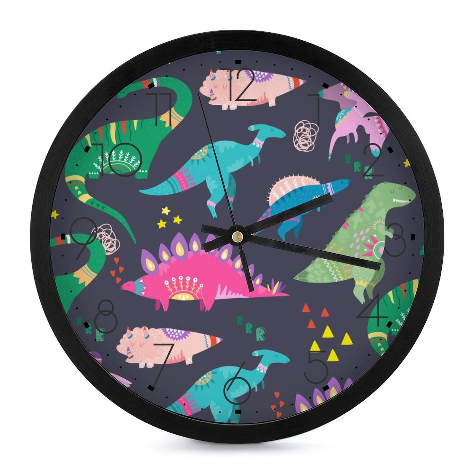 Pendule murale dinosaure colorée horloge silencieuse maison école 25cm