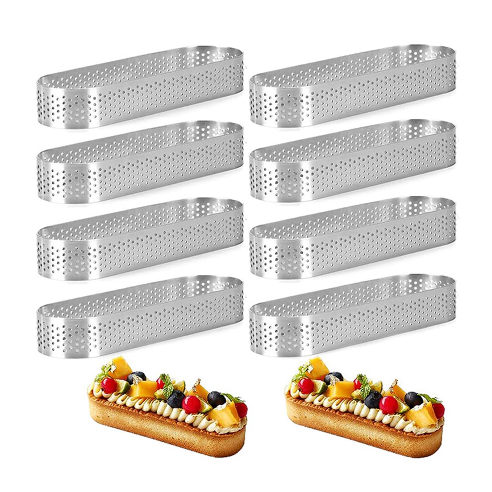 Anelli Per Crostata In Acciaio Inossidabile - Set Da 10 Pezzi, Forma Ovale, Forati Per Cottura Uniforme - Foto 8