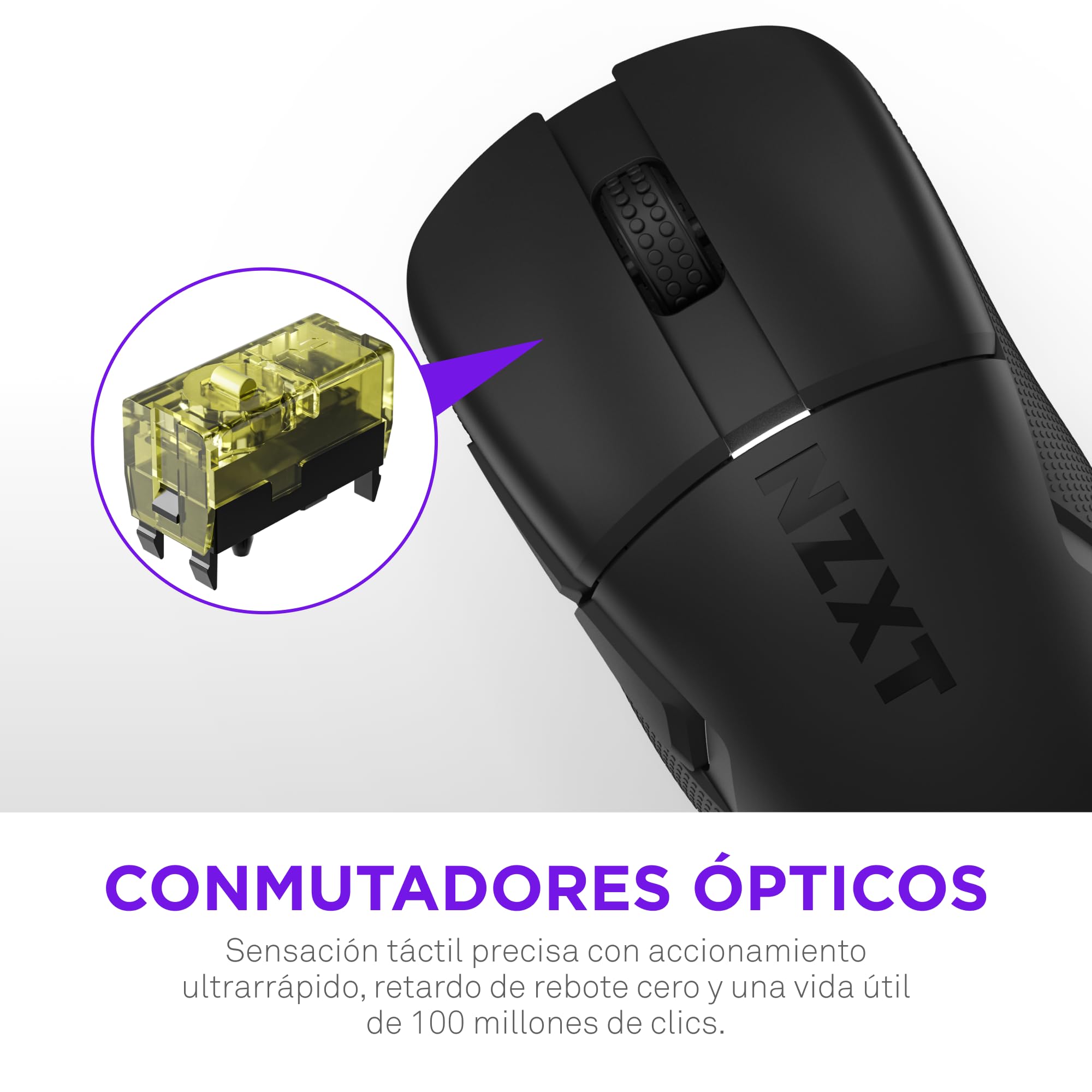 NZXT Lift Elite ratón inalámbrico Gaming – Ultraligero 57 g. – Frecuencia de sondeo 4K/8K, interruptores ópticos, Sensor óptico de 26K dpi – Larga duración de la batería – Negro