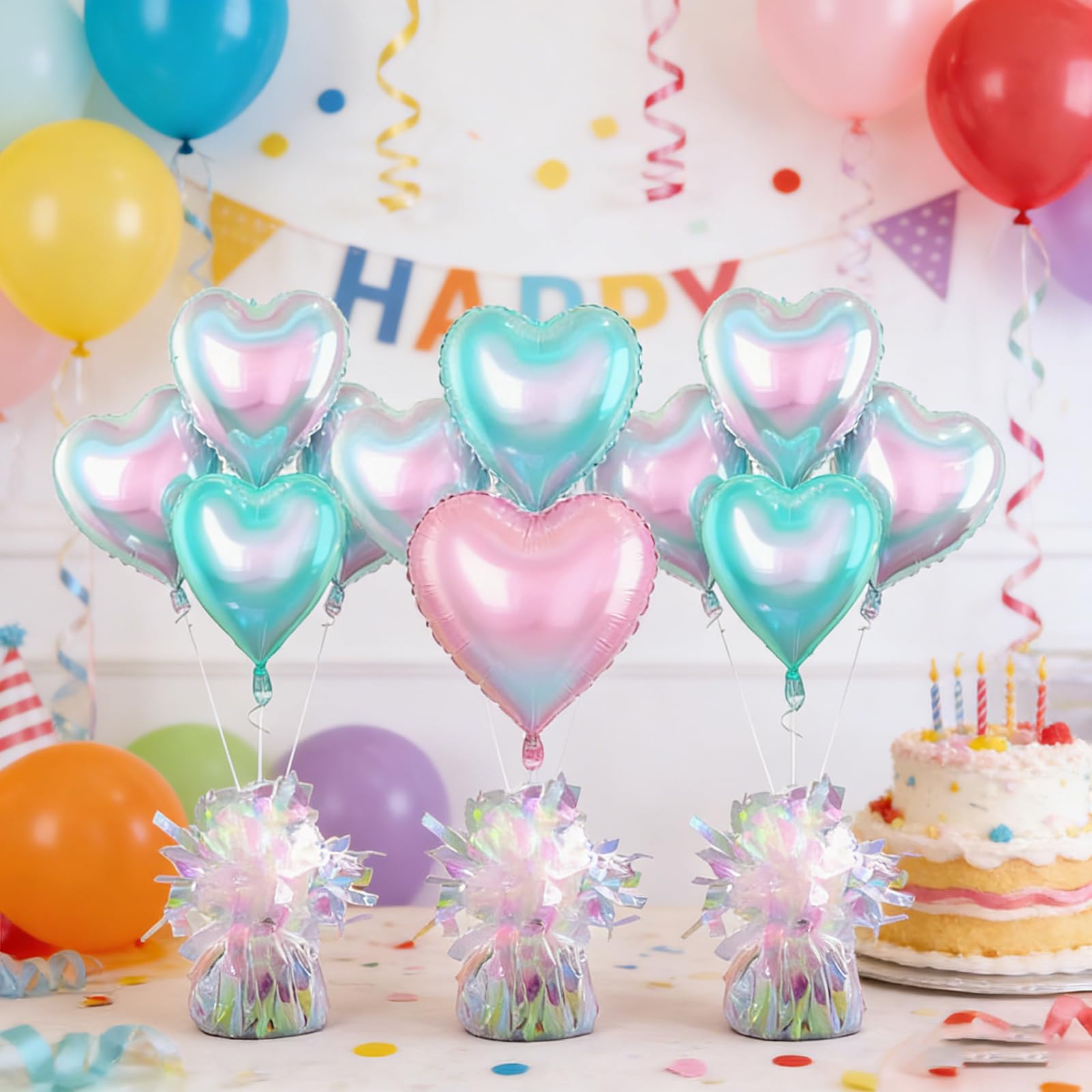 6 Stück dekorative Ballongewichte aus metallischer PET Folie, Ballonhalter für Geburtstage, Hochzeiten, Partys, Gaduationsfeiern, Partyhalter