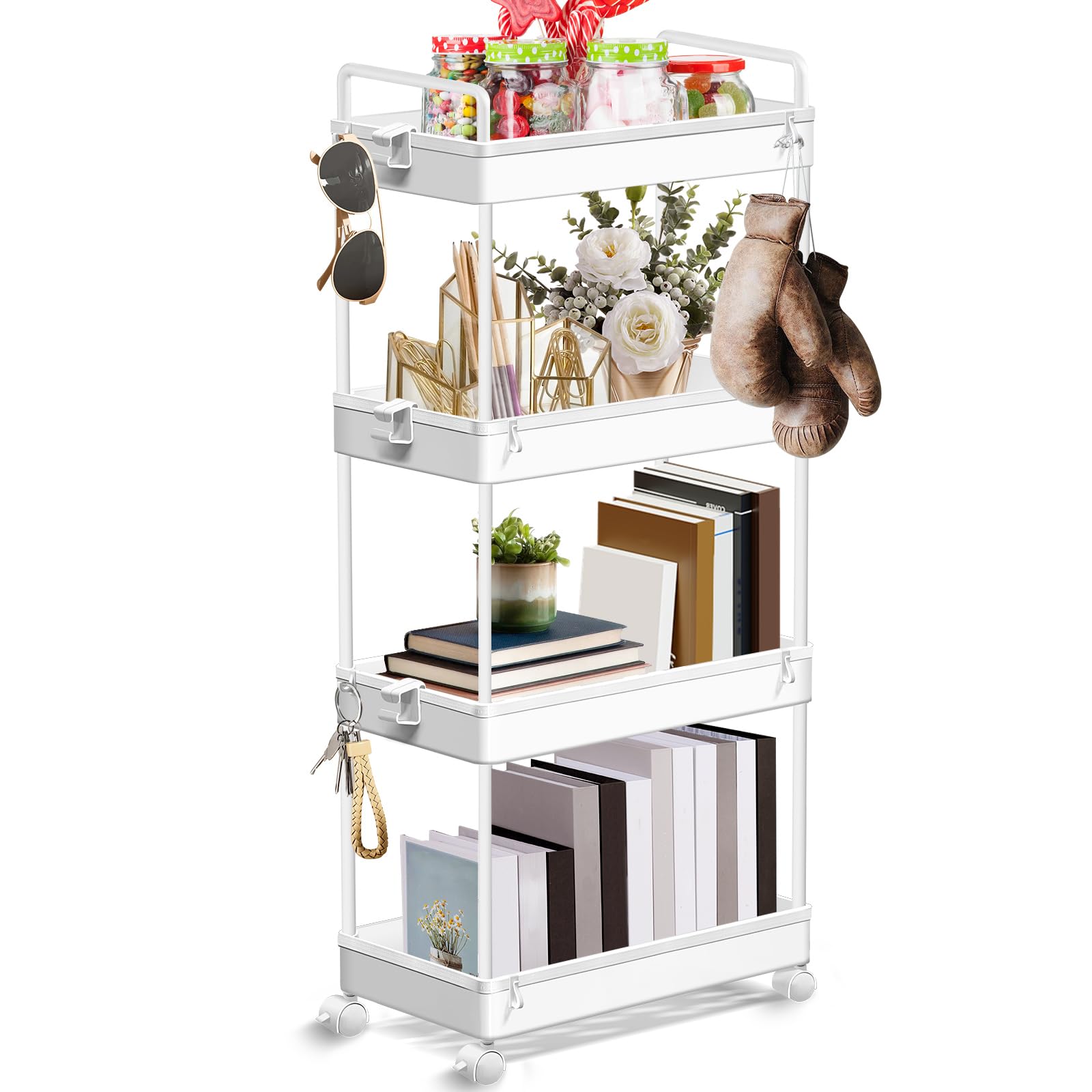 Carrito de Almacenamiento con Ruedas y asa, Carrito utilitario metálico rodante para baño, Cocina, Dormitorio, lavadero, Oficina, Organizador de estanterías móvil.