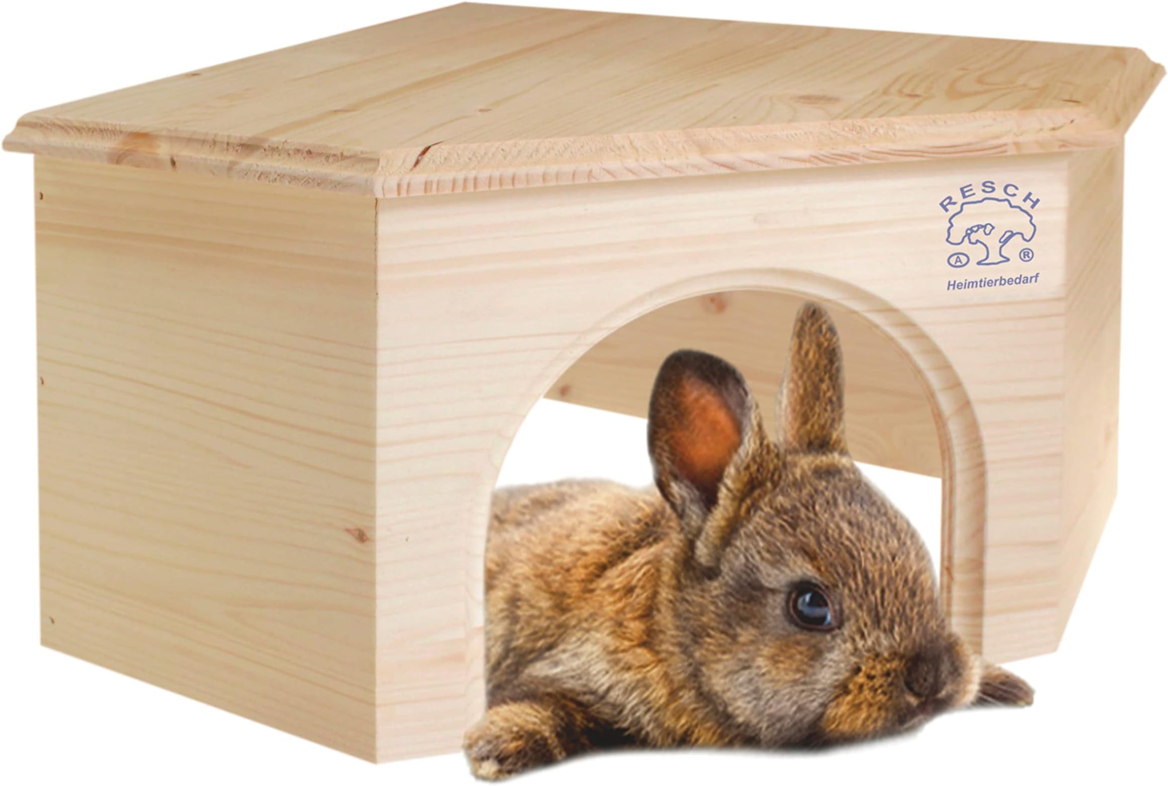 Resch No15 Rabbit corner house Natural solid wood made of spruce/Especially space-saving, with a large lying area on the roof