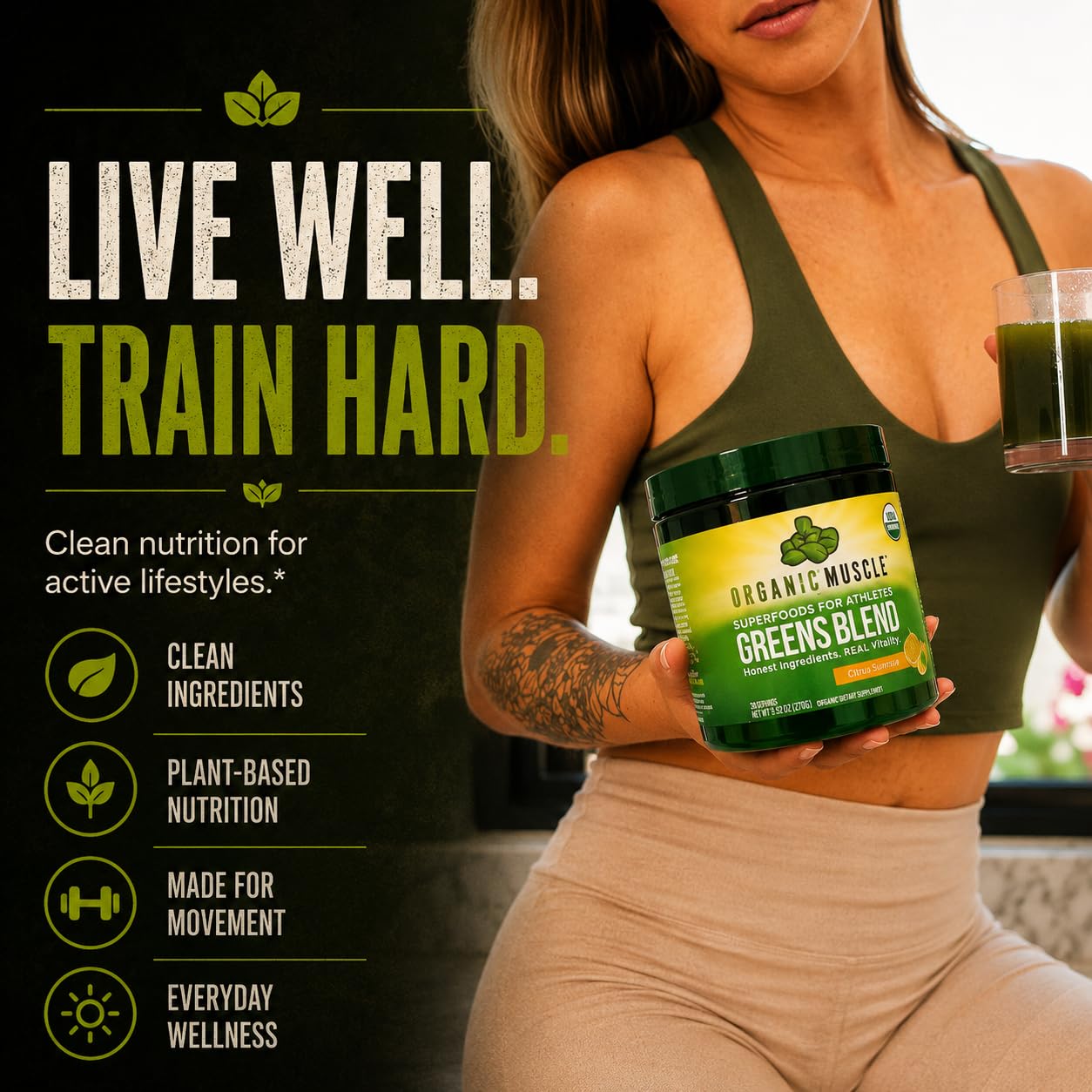 Organic Muscle Super Greens Powder Superfood, Lemon Flavor, 30 Servings — Amazon image 5