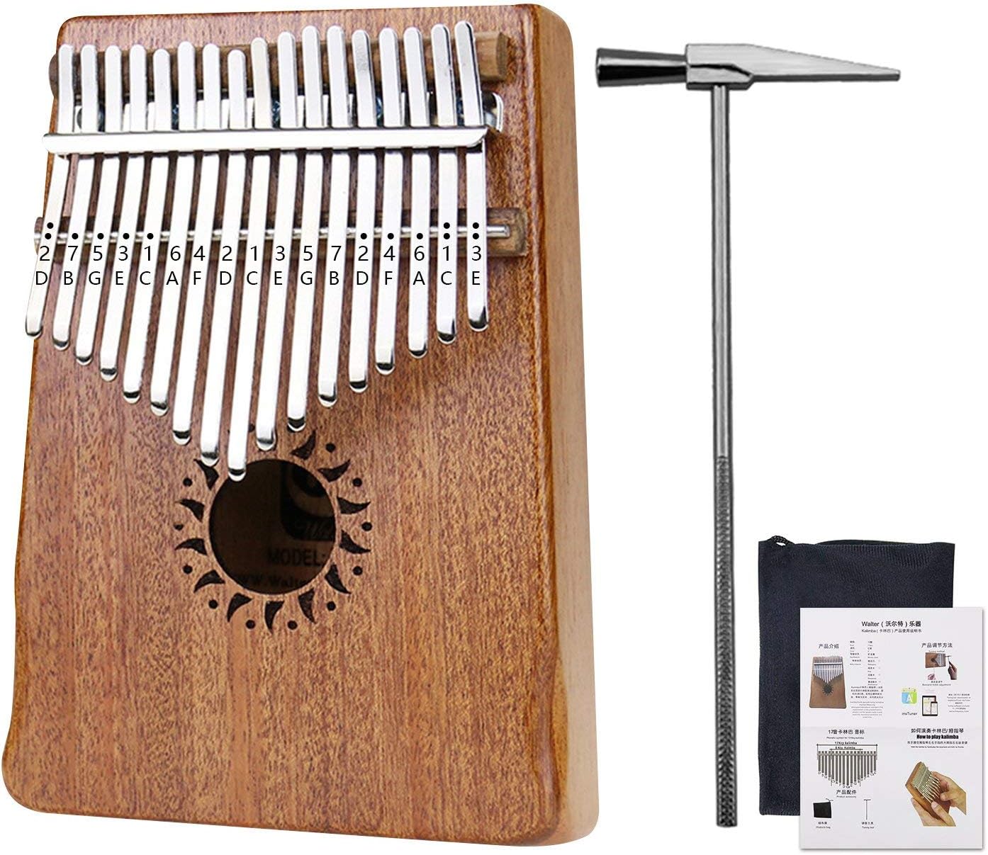 Rahano Thumb Piano 17 Key Kalimba, Finger Piano Percussion Keyboard Music Intrument, Solid Mahogany Wood Body