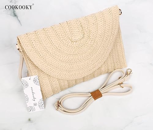 Miniatura 10 de Bolso de mano de paja de playa de verano para mujer bolsa de sobre tejida Beige