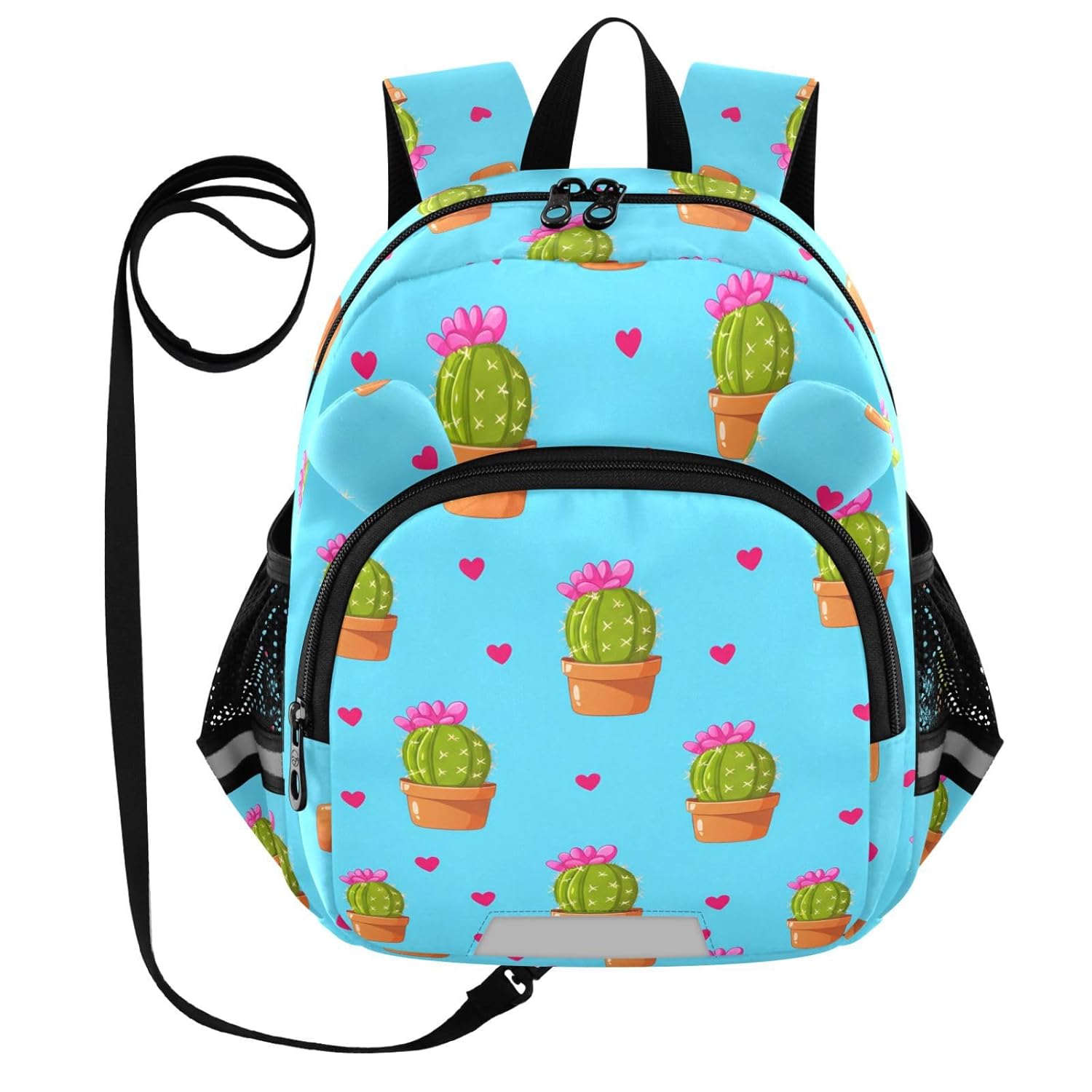 Flowering Cactus Heart Lightblue Toddler Harness Backpack for Boys Girls 3-6 Years Kids Backpack with Anti Lost Safety Leash Baby Harness Bookbag for Travel Walking Preschool