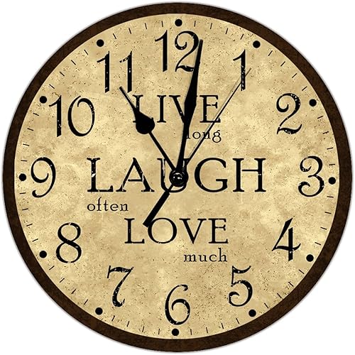 Relojes de pared con pilas, reloj rústico de madera marrón, reloj retro para decoración de cocina, reloj de pared sin tictac, decorativo, fácil de