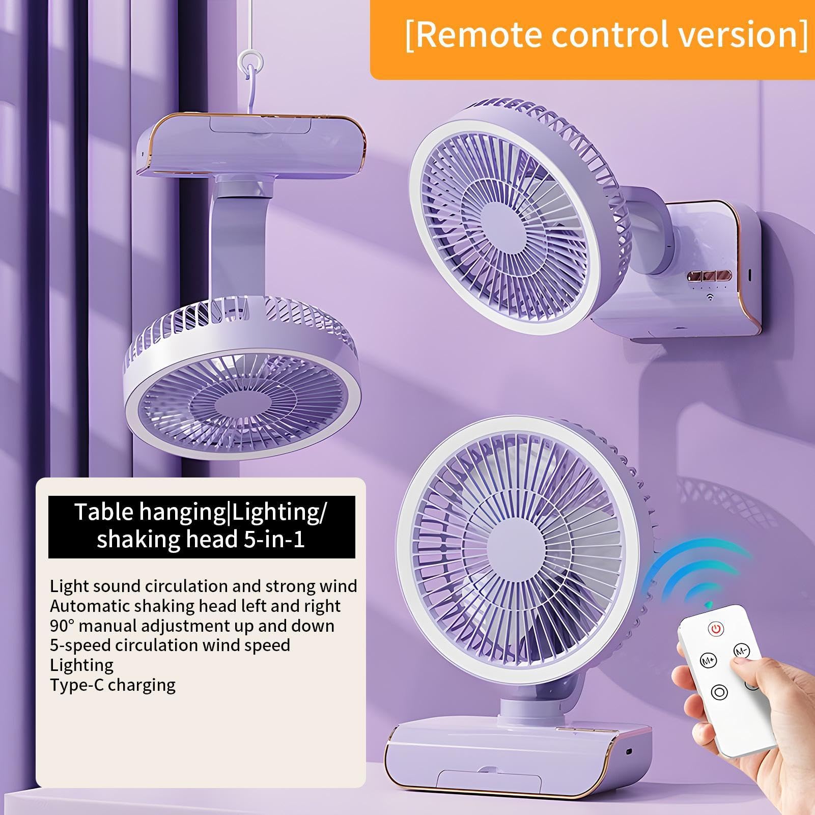 Genérico Ventilatore circolatore d'aria da scrivania, ricarica USB, multifunzione, potente, per ufficio, campeggio, viaggi, soggiorno, casa e camera da