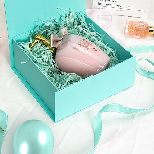 Miniatura 4 de CHARMGIFTBOX Cajas de regalo azules de 7.4 x 7.0 x 3.2 pulgadas con tapas, caja de regalo azul magnética con tarjeta de felicitación, pequeñas cajas