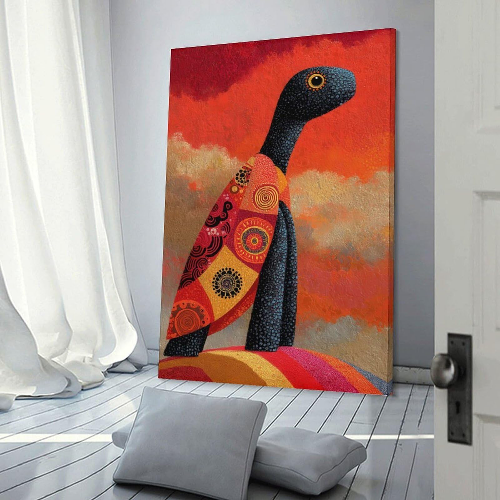 Junmoney Canvas Wall Art Stylized Turtle Art with Warm Colors, 20x30inch(50x75cm), for Bedroom, Guest Room Or Reading Nook, Canvas Wall Decor for Personal Spaces