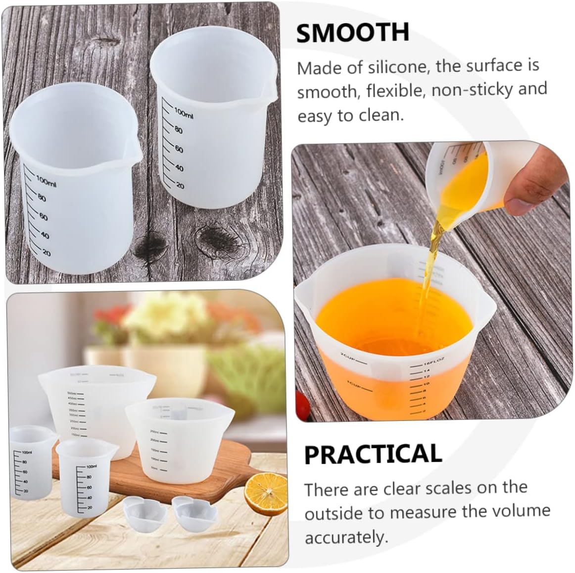 Cabilock 8pcs Silicone Measuring Cups Graduated Measuring Tools for Kitchen Laboratory Reusable Lightweight Scale for Epoxy Paint and Liquid Mixing