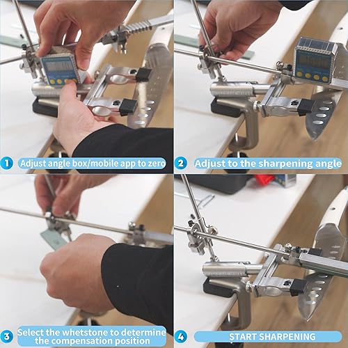 Miniatura 7 de CWOVRS Kit de afilado de cuchillos, sistema de afilado de cuchillos guiado RX-009, rotación de giro de 360, clip de cuchillo ajustable y de ángulo