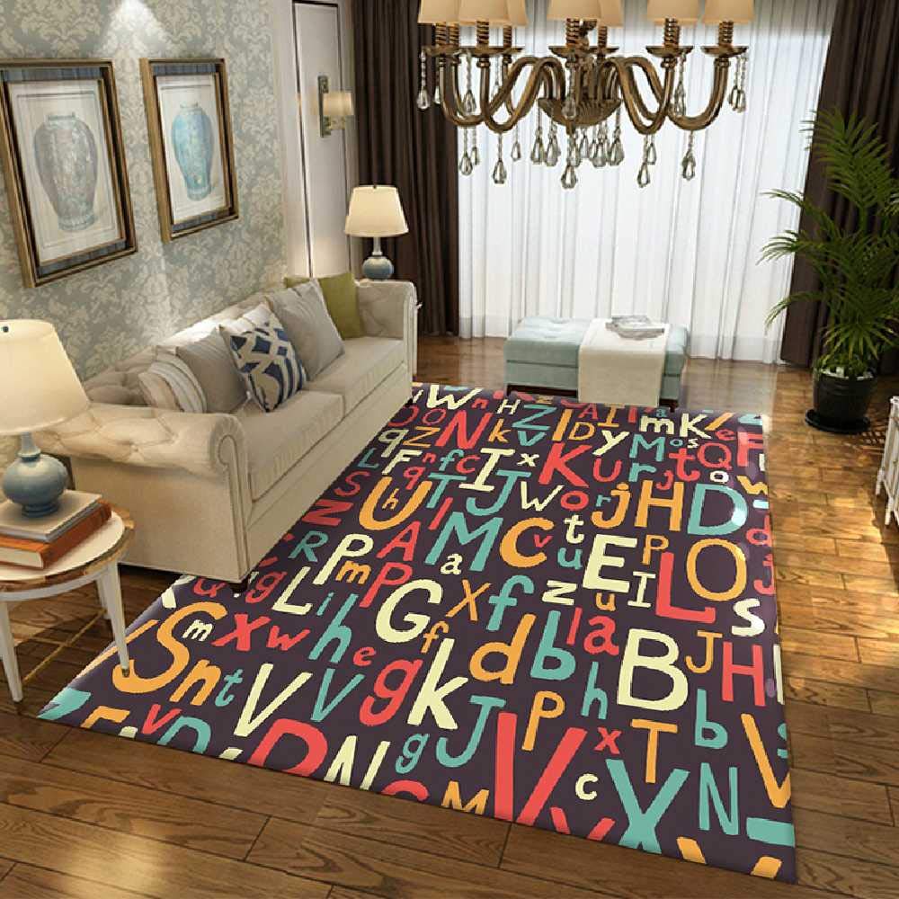 Tapis rectangulaire 140x200 cm pour chambre à motif lettres design