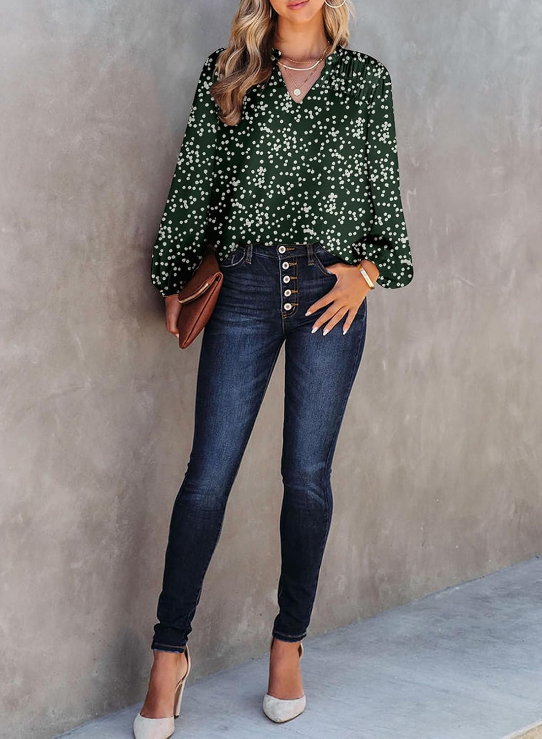 BLENCOT Women's Casual Boho Floral Print Chiffon Blouses Smocked V Neck Long Sleeve Loose Tops Shirts - Image 5