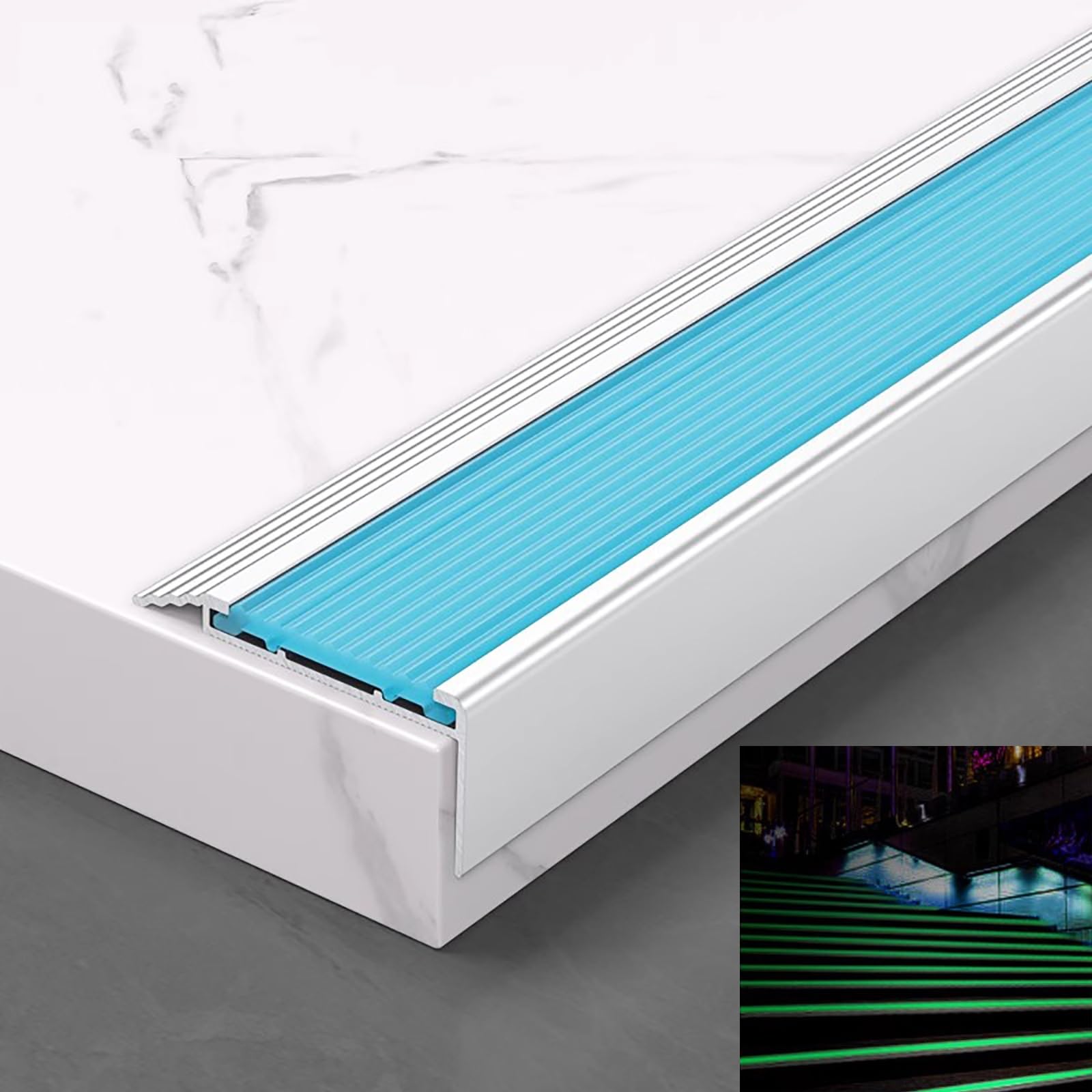 Antideslizante para Escalones con Luminoso, 100 Cm/150 Cm Protectores Antideslizantes para Escalones Protector Esquinas Pared, para Escaleras de Interior y Exterior(Blue,150cm/59in)