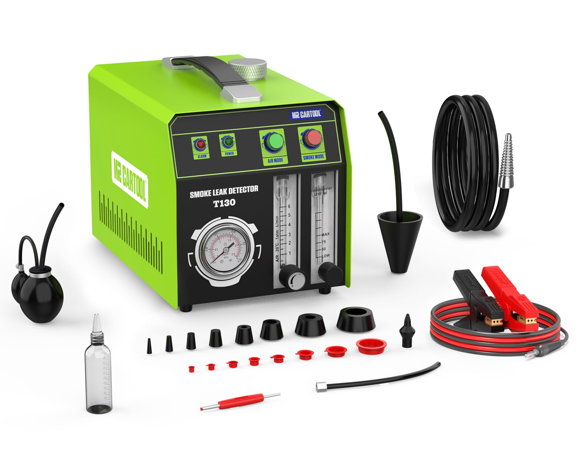 MR CARTOOL T130 Automotive EVAP Smoke Machine, Dual Mode 12V Car Fuel Pipe System Leak Tester Detector with Oil Level and Adjustable Flowmeter for All Vehicles.