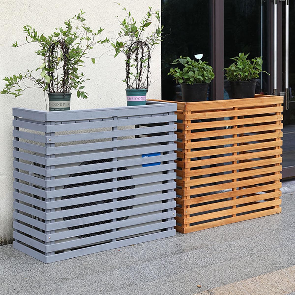 Genérico Cubierta de Madera para Aire Acondicionado, Cubierta Exterior para Exteriores, Rejilla para Aire Acondicionado, Cubierta de Madera Maciza para Aire Acondicionado, Soporte para Flores, D-85 *