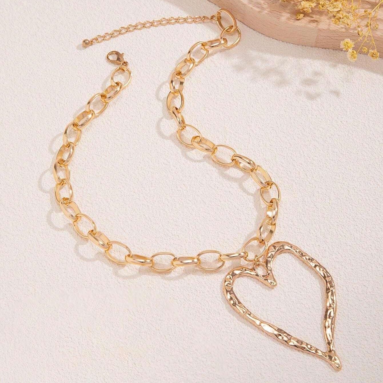 Chunky Gold Necklace Big Heart Statement Necklace for Women Y2K Thick Chain Large Heart Pendant Necklace Pearl Choker Love Heart Charm Necklace Chunky Jewelry - Image 3