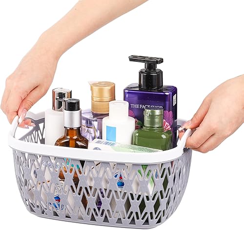 Miniatura 6 de Paquete de 8 cestas de almacenamiento de plástico, organizador portátil de despensa pequeña, contenedores de almacenamiento apilables para el hogar,