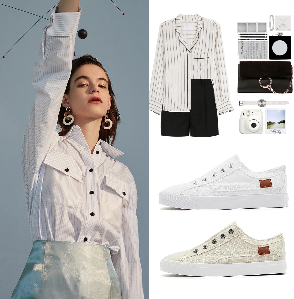 Women's Slip on Shoes Non Slip Fashion Canvas Sneakers Low Top Casual Shoes - Image 2