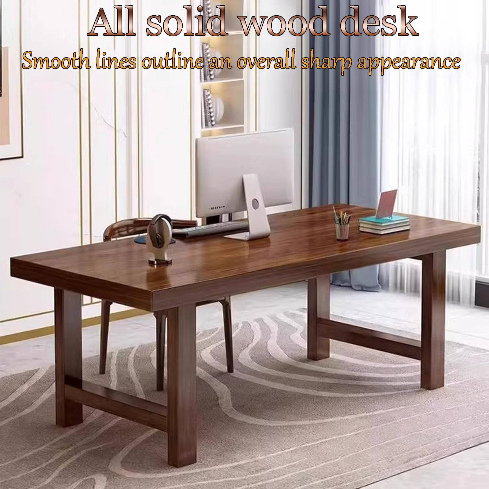 Solid Wood Rectangular Computer Desk Simple Living Room Coffee Table Simple Home Study Desk Suitable for Living Room Office School(Yellowish Brown,80 * 60 * 75cm)