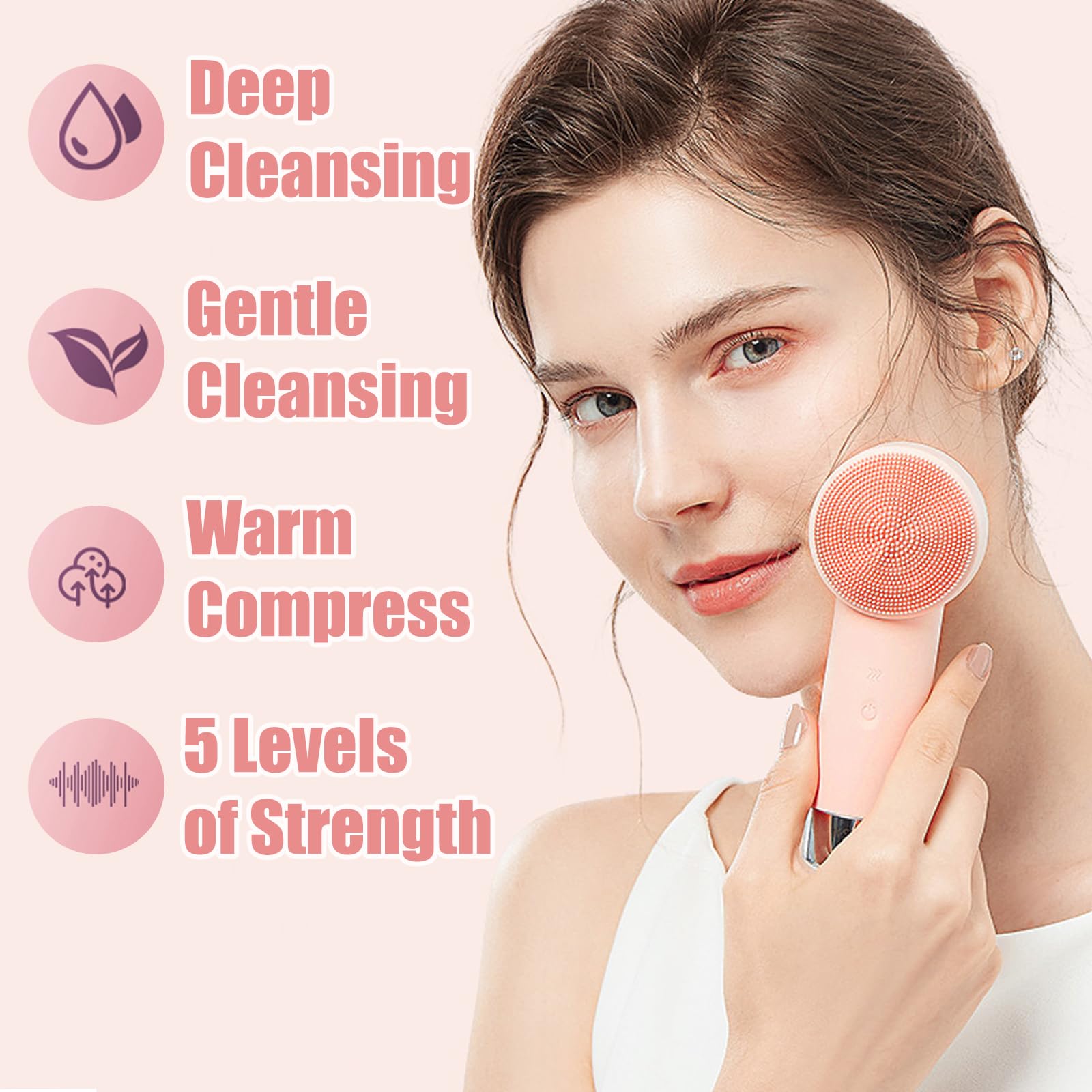 Gesichtsreinigungsbürste für Frauen Tragbare wiederaufladbare Gesichtsreiniger Elektrische Gesichtswaschbürste Reinigen Peeling Entfernen Mitesser Wasserdichte rosa Gesichtsmassagegerät Elitzia