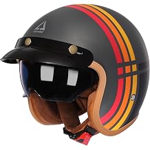 TRIANGLE 3/4 Open Face Motorcycle Helmet, DOT Approved Retro Half Helmet with Sun Visor for Men & Women, Scooter Motorbike Moped Casco, Vintage Jet Style for Cruiser
