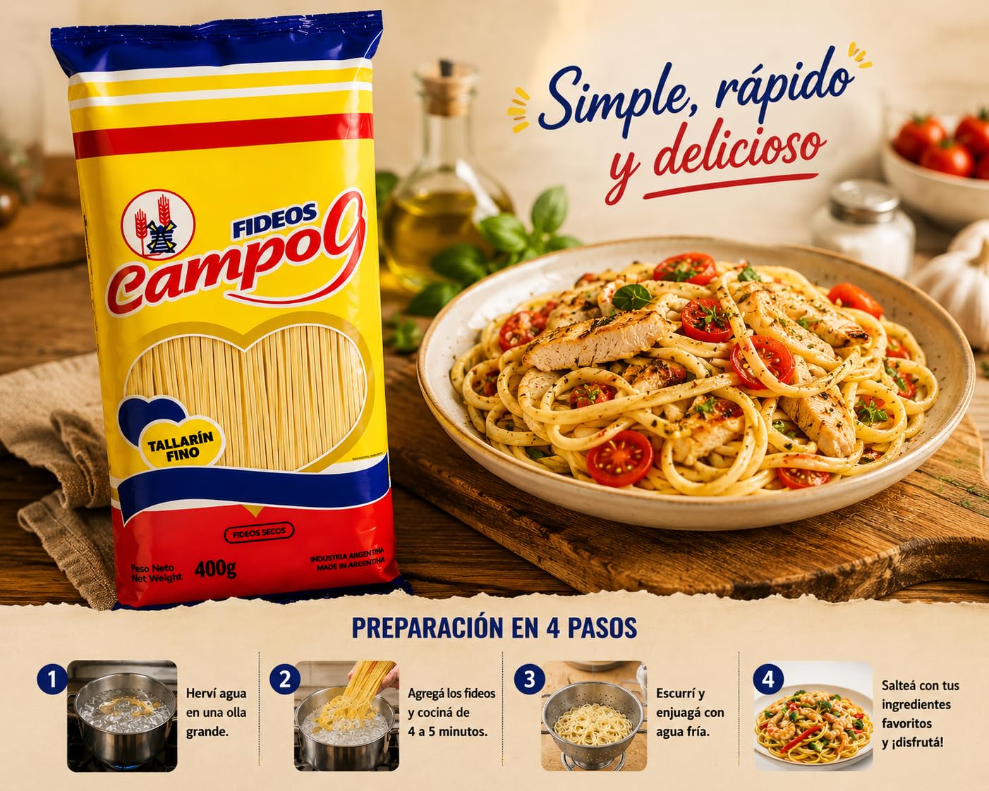 TALLARIN FINO FIDEOS CAMPO9 PACK 2x 400 G