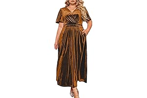 Women's Plus Size Velvet V Neck Maxi Dress