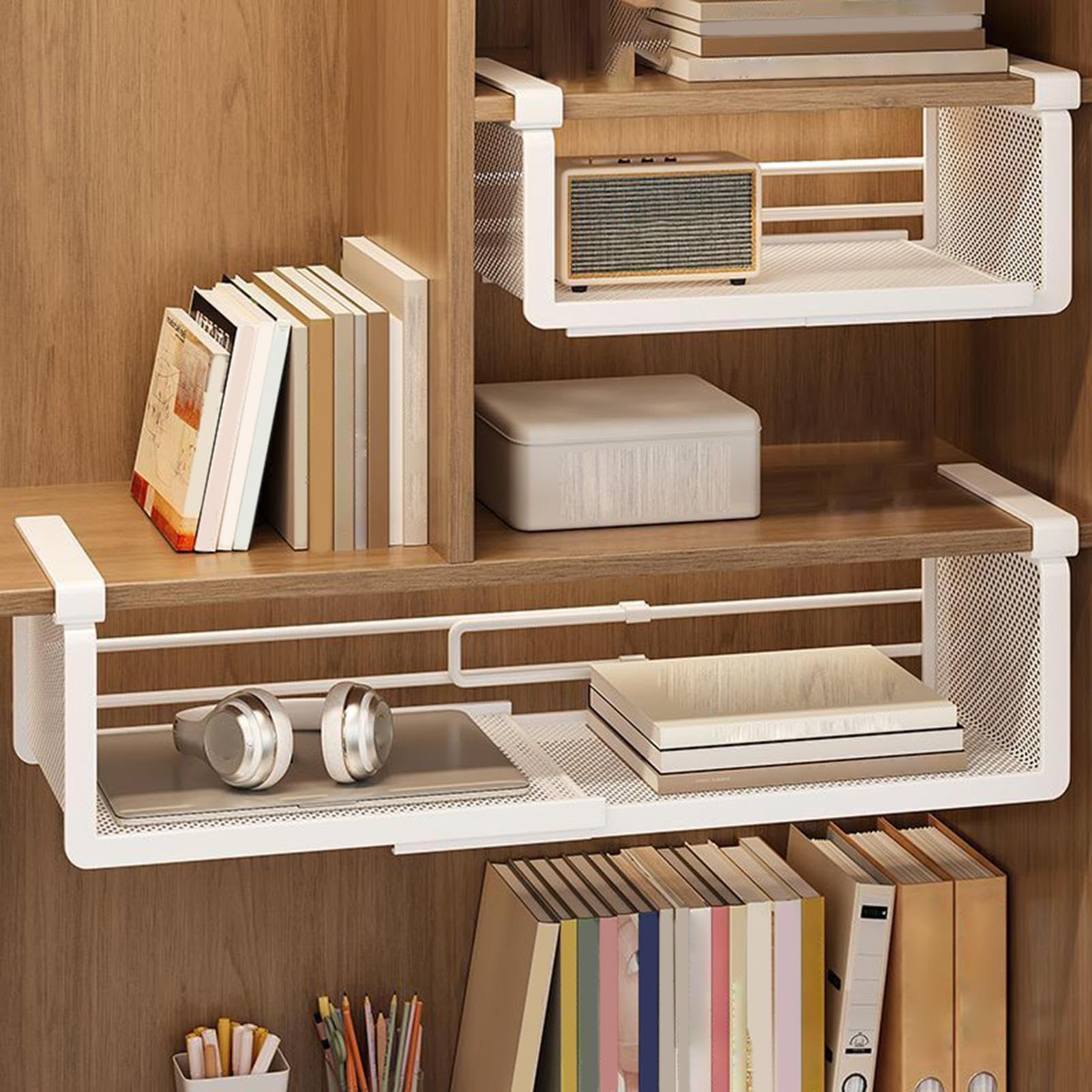 Unterregalkorb Ausziehbar, Multifunktional Und Aufhängbar | Ausziehbarer Unterregal-Organizer Organizer für Küche, Arbeitszimmer, Gewürze, Konserven, Geschirr, Backzubehör