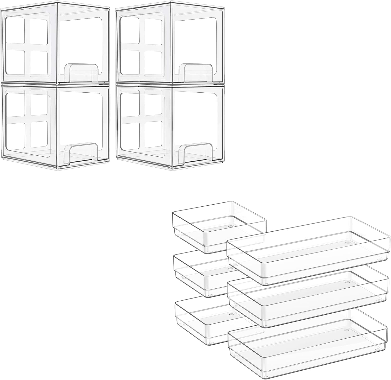 SMARTAKE 6 PCS Clear Plastic Drawer Organizers + 4 Pack