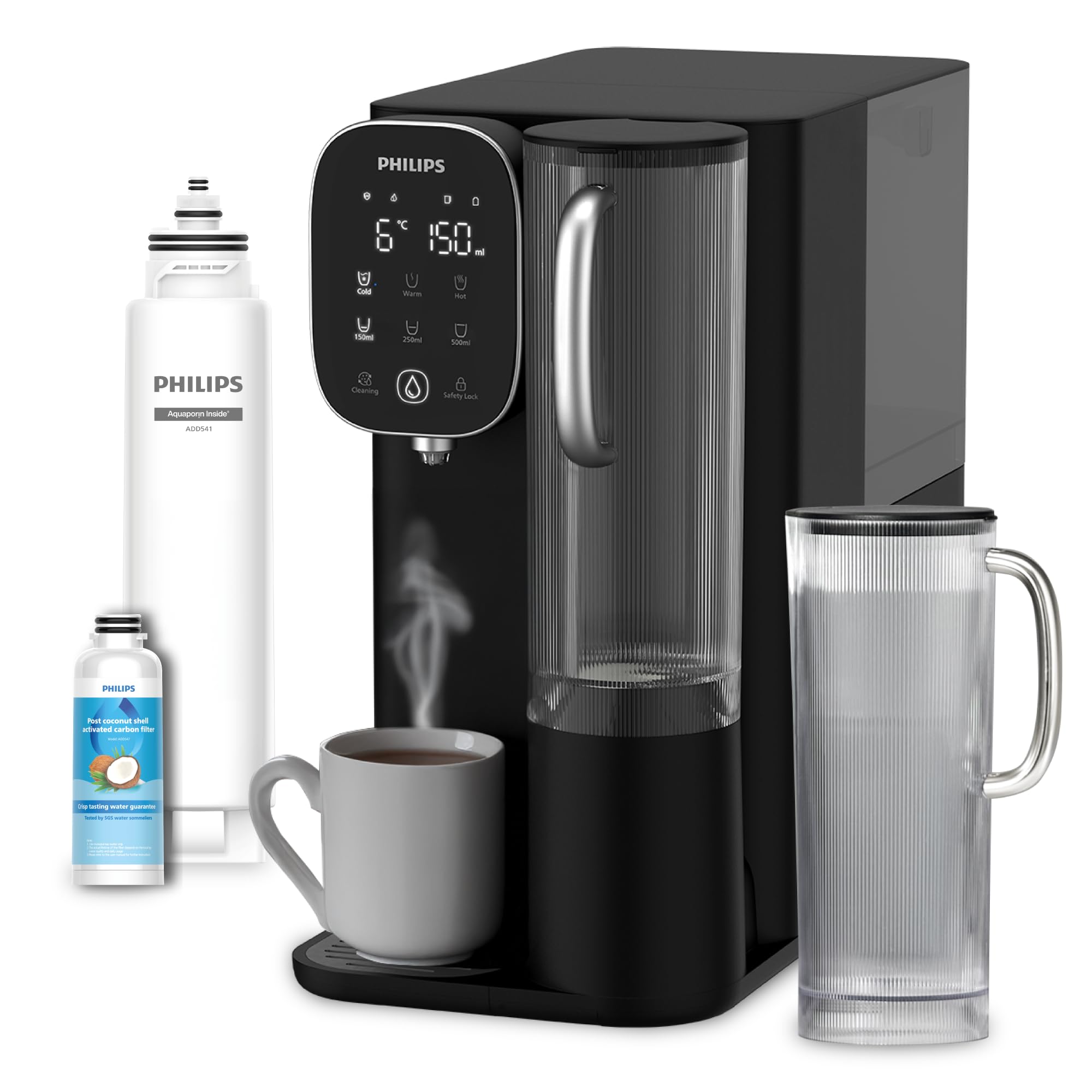 Philips Water Dispensador sobremesa de ósmosis inversa ADD6912BK/10, Elimina hasta 110 sustancias, Agua frÃa, Caliente y a Temperatura Ambiente, Vida útil del Filtro 1 año