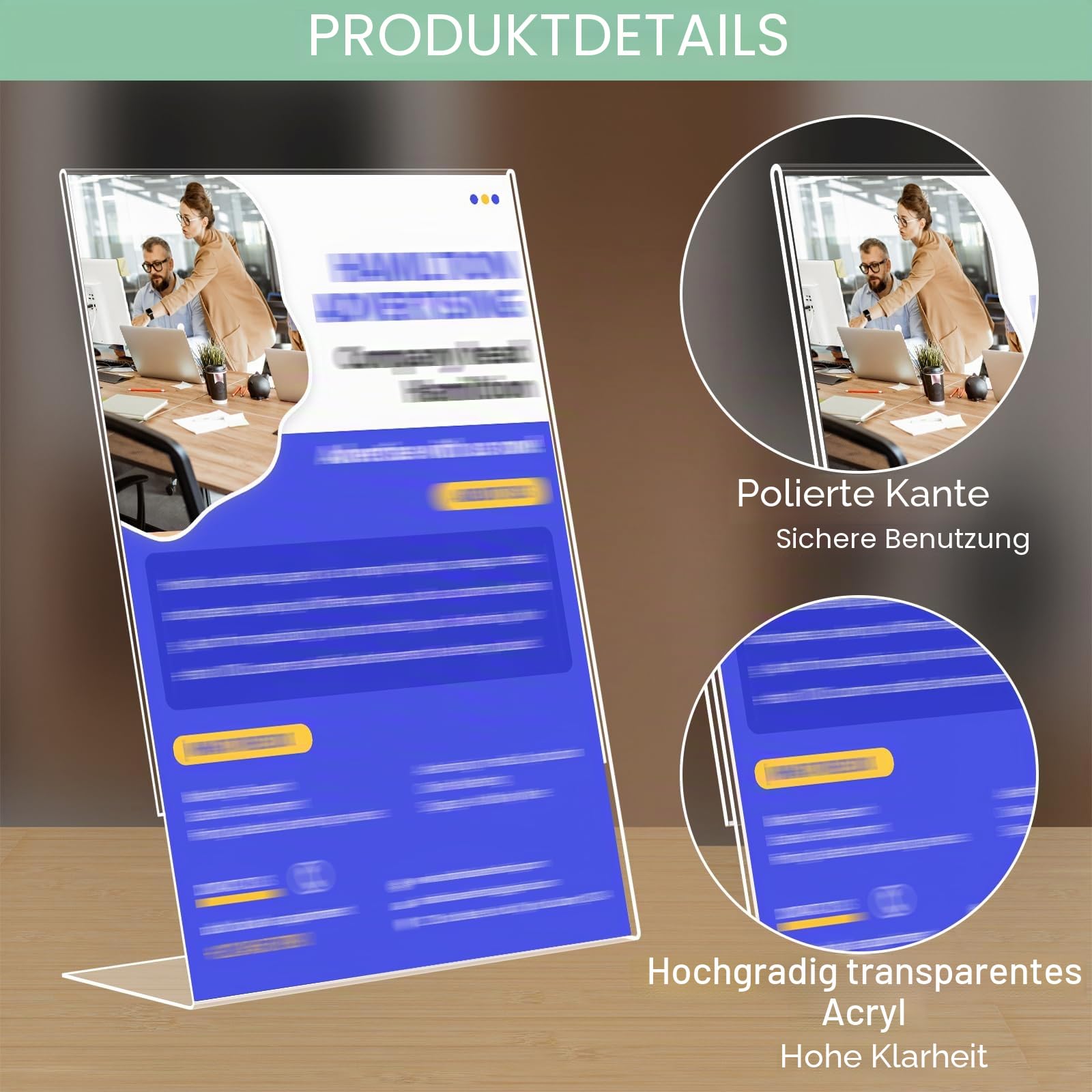 6 Stück L Form Aufsteller, Tischaufsteller A4, L-Form Ständer, Flyer Display, Bilderrahmen, Transparenter Acryl Schilderhalter, Tischschildhalter, für Empfang,Büro,Geschäft,Restaurant,Hotel