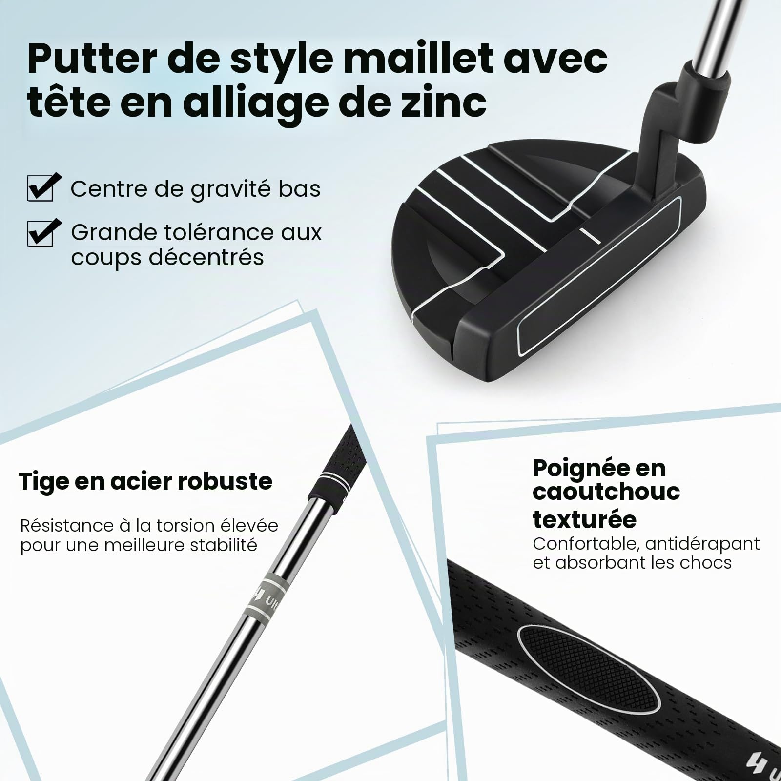LIFEZEAL Putter de Golf 89 cm, Club de Golf Putter Portable en Métal pour Droitier, Putter Maillet avec Couvre-Golf, Angle de Lie 72°, Angle d Loft 3°, pour Enfants, Adolescents, Adultes